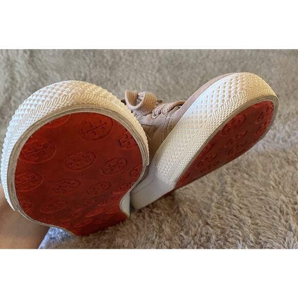 TORY BURCH “Marion” Quilted Leather Logo Ribbon Laced Sneaker Sachet Pink Sz 7.5 - Picture 11 of 11